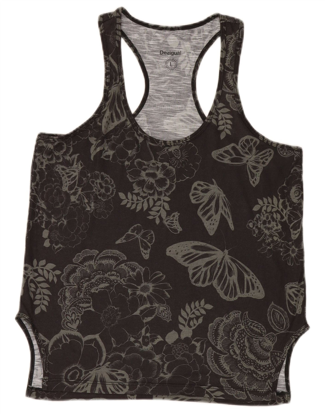 Desigual Womens Graphic Vest Top UK 14 Large Black Floral