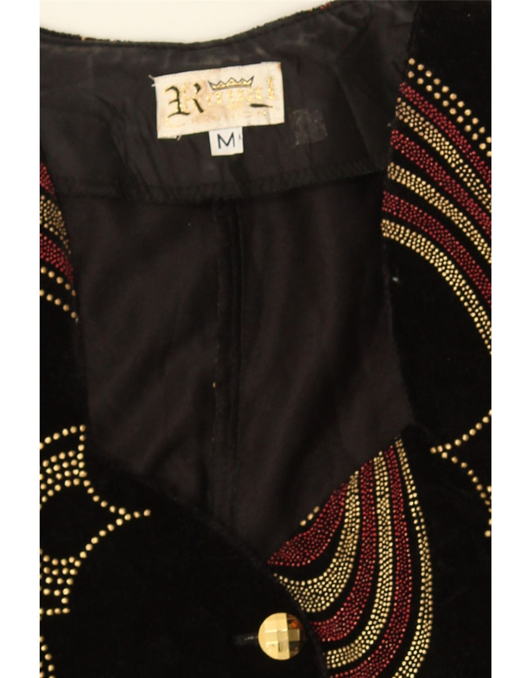 Vintage Womens Velvet Abstract Pattern Cardigan Top UK 12 Medium Black