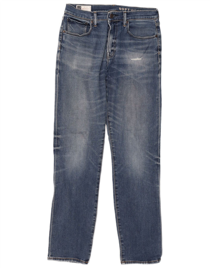 Gap Mens Distressed Slim Straight Jeans W32 L34 Blue Cotton