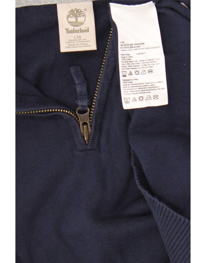 Timberland Mens Regular Fit Zip Neck Jumper Sweater Large Navy Blue Cotton