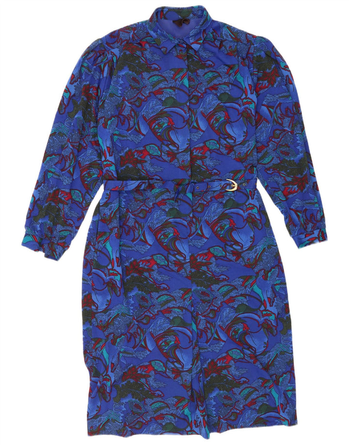 Vintage Womens Long Sleeve Sheath Dress IT 46 Large Blue Floral Polyester
