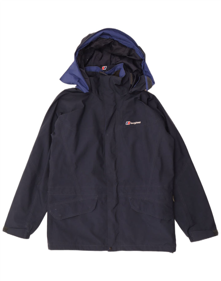 Berghaus Mens Hooded Rain Jacket UK 38 Medium Navy Blue Polyester