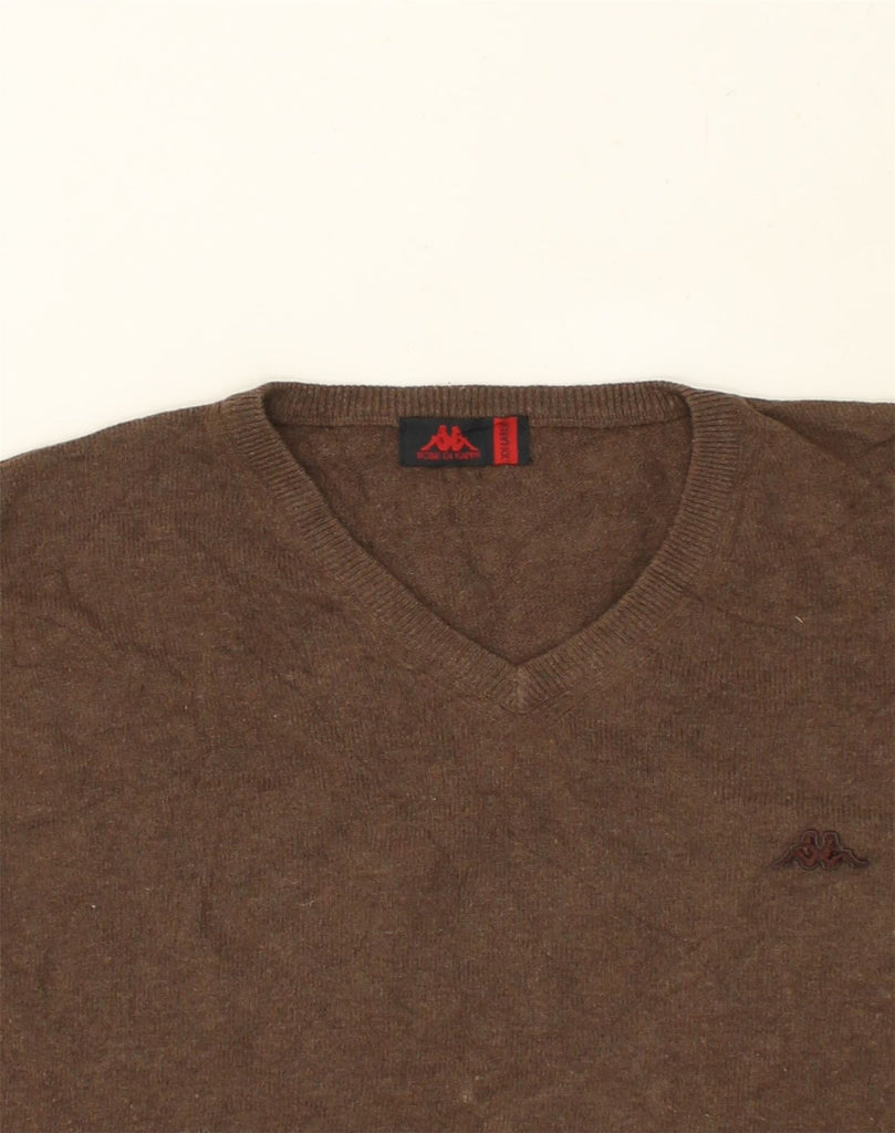 KAPPA Mens V-Neck Jumper Sweater 2XL Brown Wool | Vintage Kappa | Thrift | Second-Hand Kappa | Used Clothing | Messina Hembry 