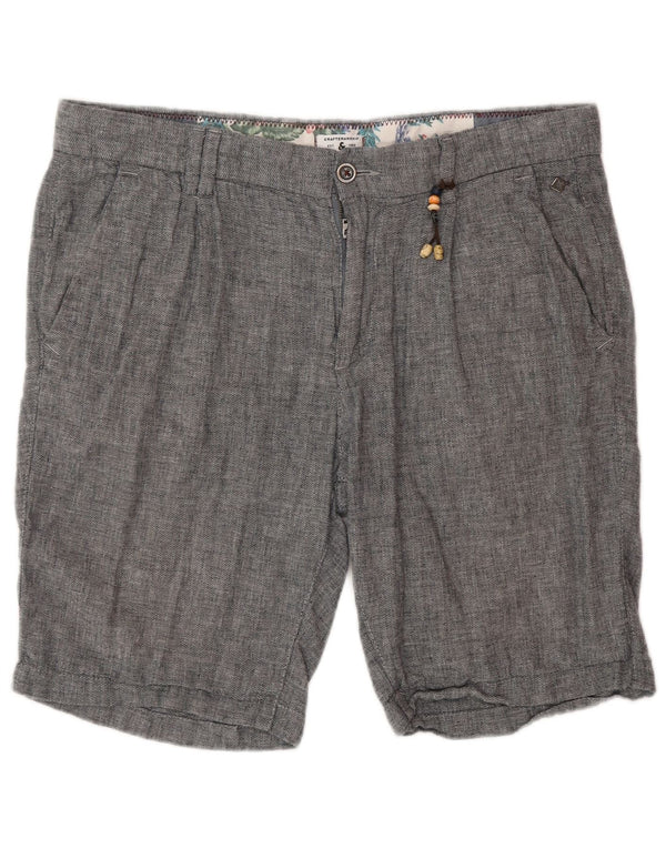 Jack & Jones Mens Chino Shorts Large W34 Navy Blue Chevron Linen