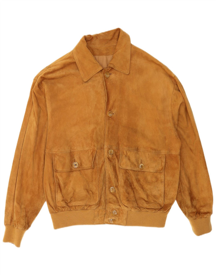 Vintage Mens Suede Bomber Jacket IT 50 Large Beige Leather