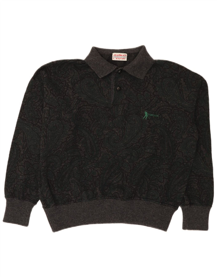 Pancaldi & B Mens Polo Neck Jumper Sweater IT 48 Medium Grey Paisley Wool