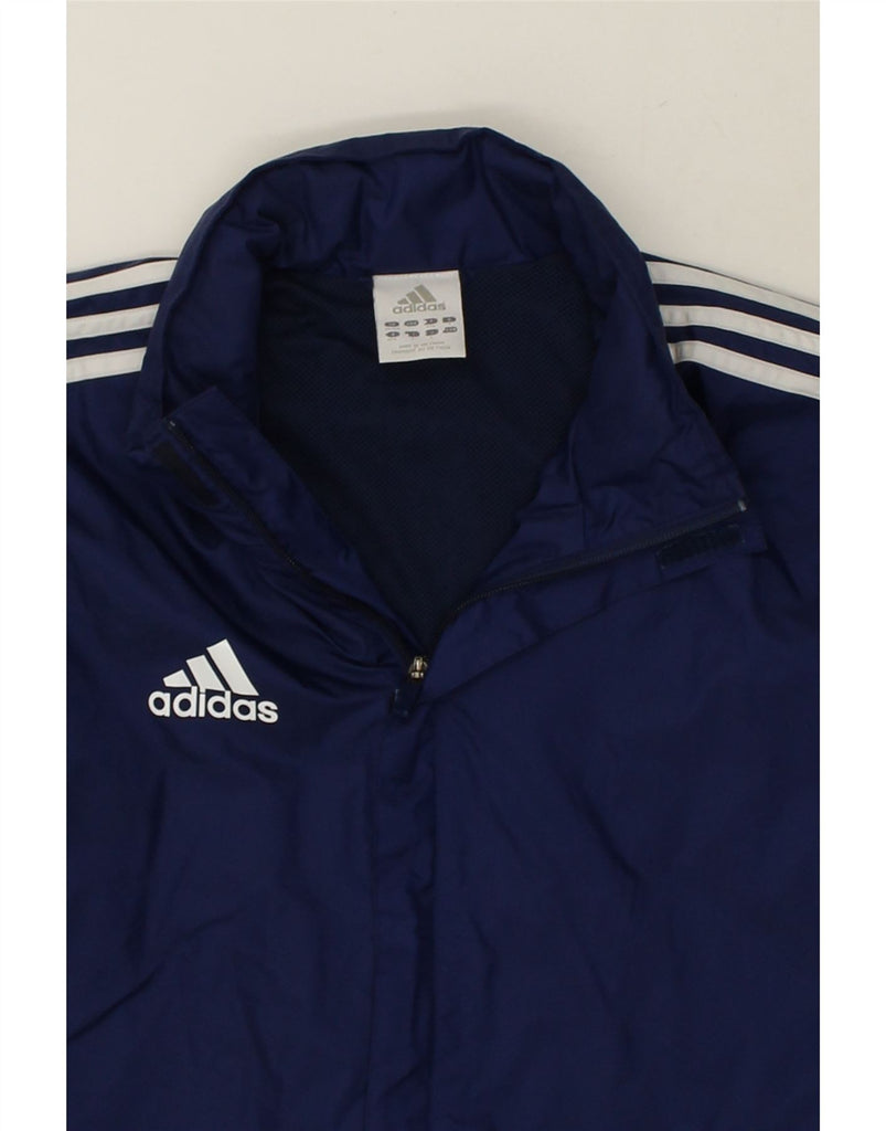 ADIDAS Mens Graphic Hooded Windbreaker Jacket UK 38/40 Medium Navy Blue | Vintage Adidas | Thrift | Second-Hand Adidas | Used Clothing | Messina Hembry 