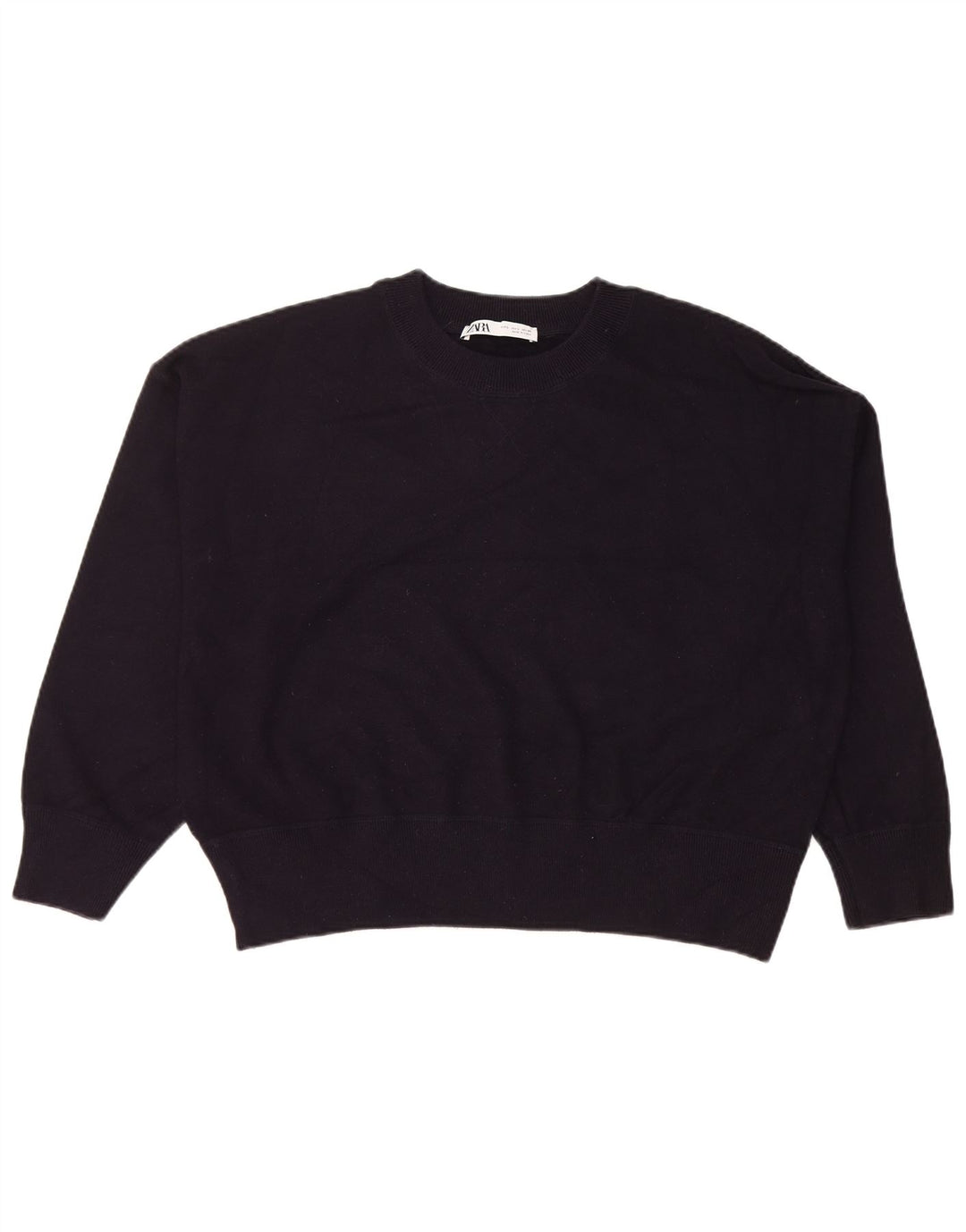 Zara Womens Crop Oversized Sweatshirt Jumper UK 16 Large Navy Blue Viscose
