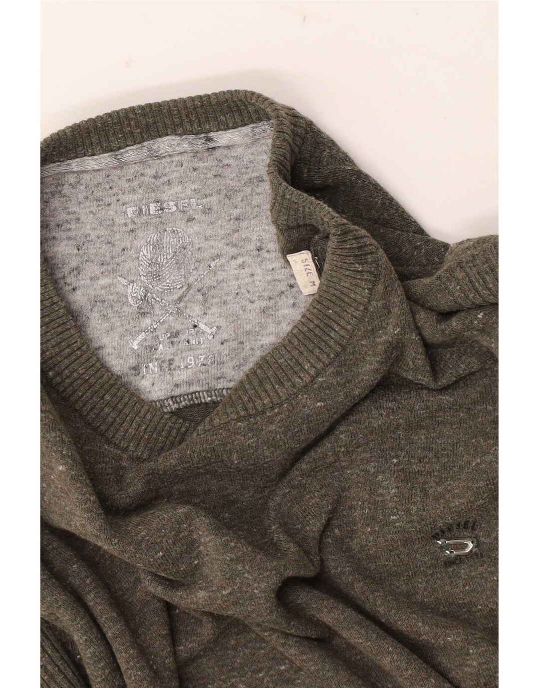 Diesel Mens Crew Neck Jumper Sweater Medium Khaki Flecked