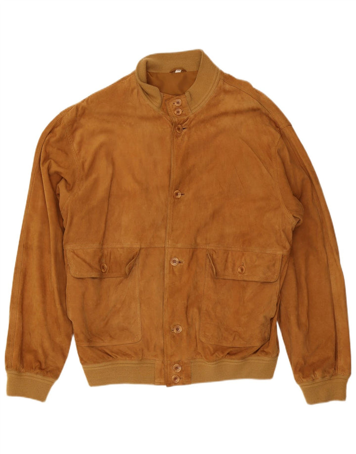 Vintage Mens Suede Bomber Jacket IT 56 3XL Brown Leather