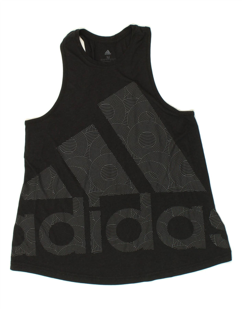 ADIDAS Womens Climalite Graphic Vest Top UK 12 Medium Black Cotton | Vintage Adidas | Thrift | Second-Hand Adidas | Used Clothing | Messina Hembry 