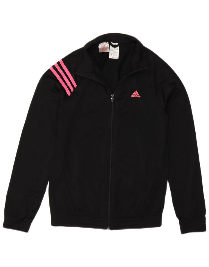 Adidas Girls Tracksuit Top Jacket 13-14 Years Black Polyester Sports