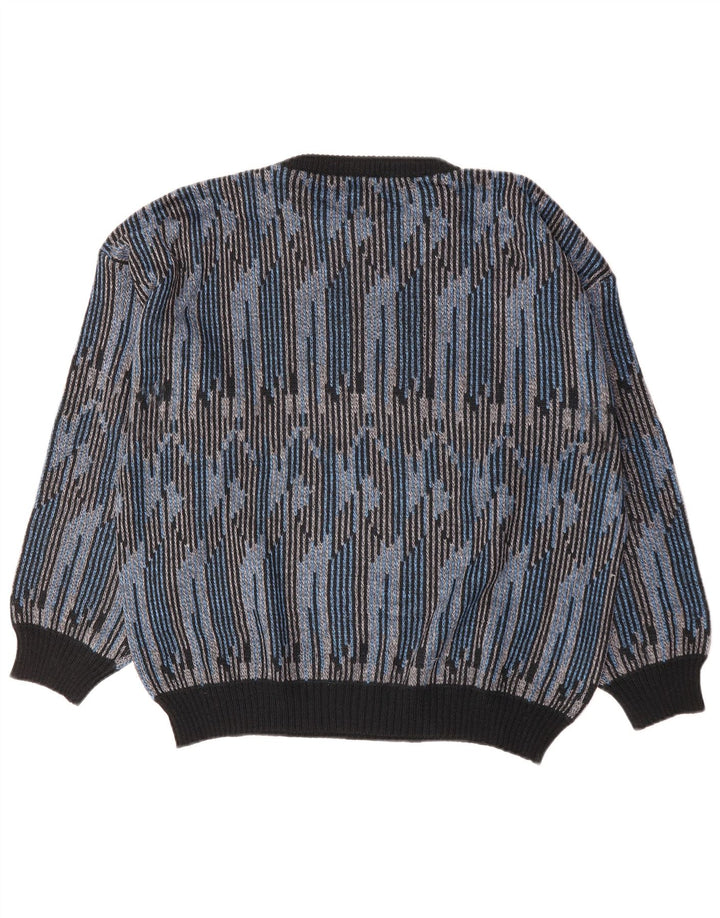 Mark Astor Mens Crew Neck Jumper Sweater XL Blue Striped Polyacrylic