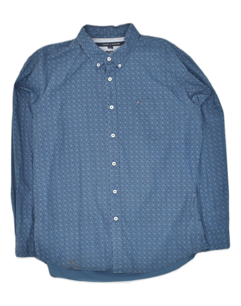 TOMMY HILFIGER Mens Slim Custom Fit Shirt XL Blue Spotted Cotton | Vintage Tommy Hilfiger | Thrift | Second-Hand Tommy Hilfiger | Used Clothing | Messina Hembry 