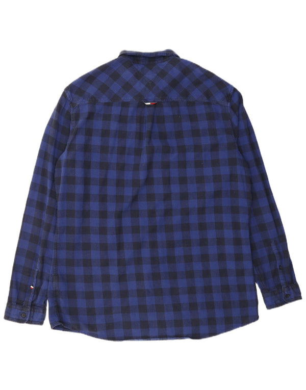 Tommy Hilfiger Mens Regular Fit Flannel Shirt 2XL Navy Blue Gingham Cotton