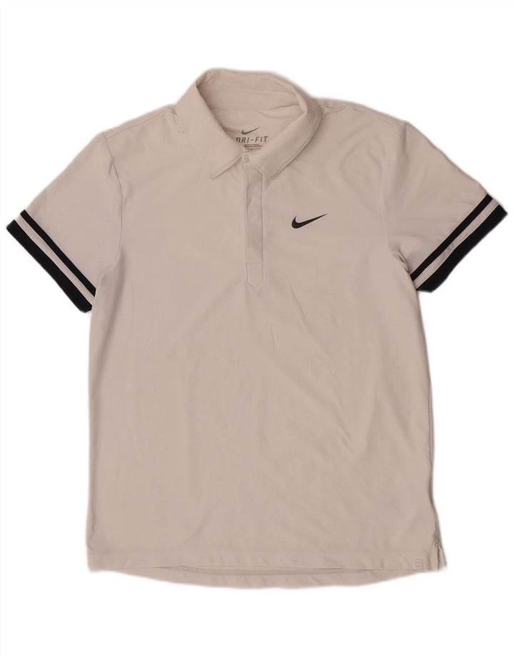 Nike Mens Dri Fit Polo Shirt UK 38/40 Medium White Colourblock Polyester