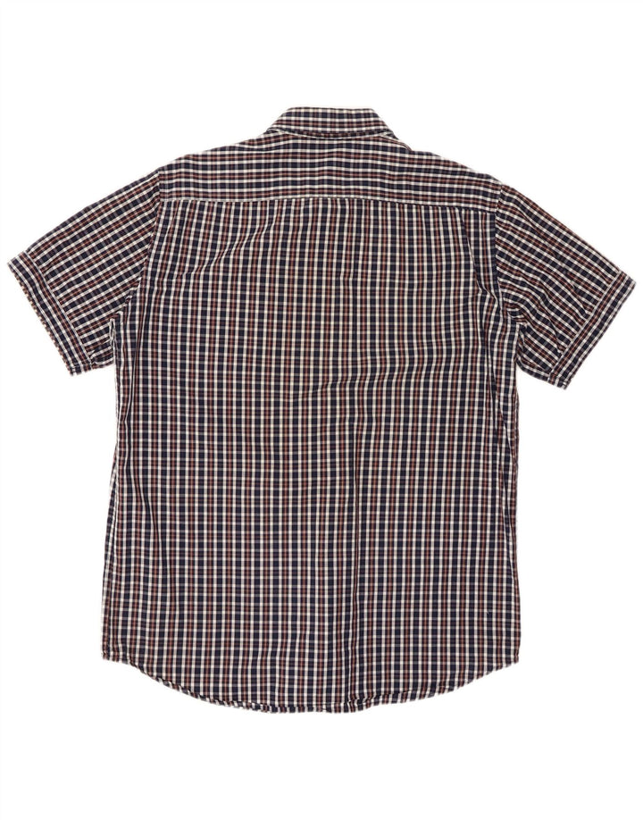 CARRERA Mens Short Sleeve Shirt Large Navy Blue Check Cotton