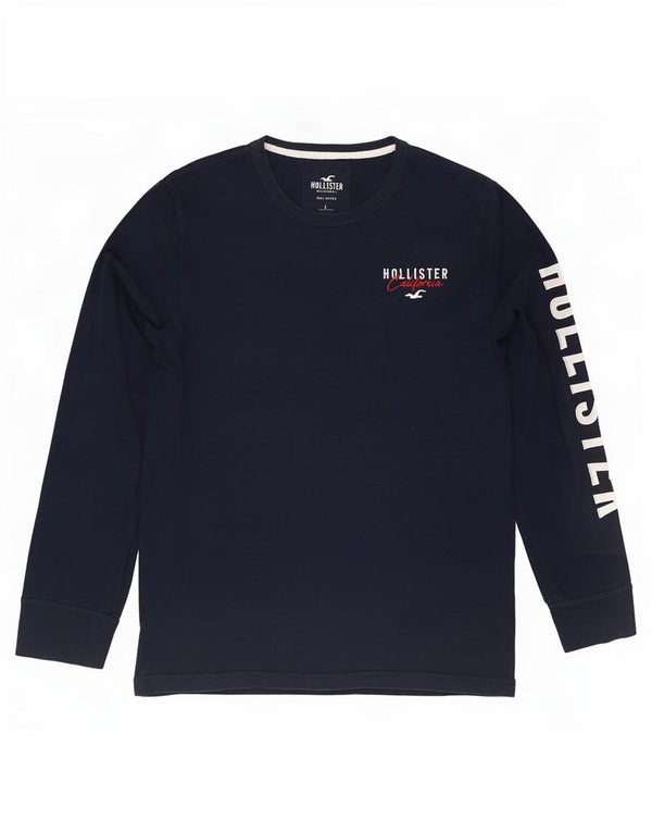Hollister Mens Graphic Top Long Sleeve Large Navy Blue Cotton