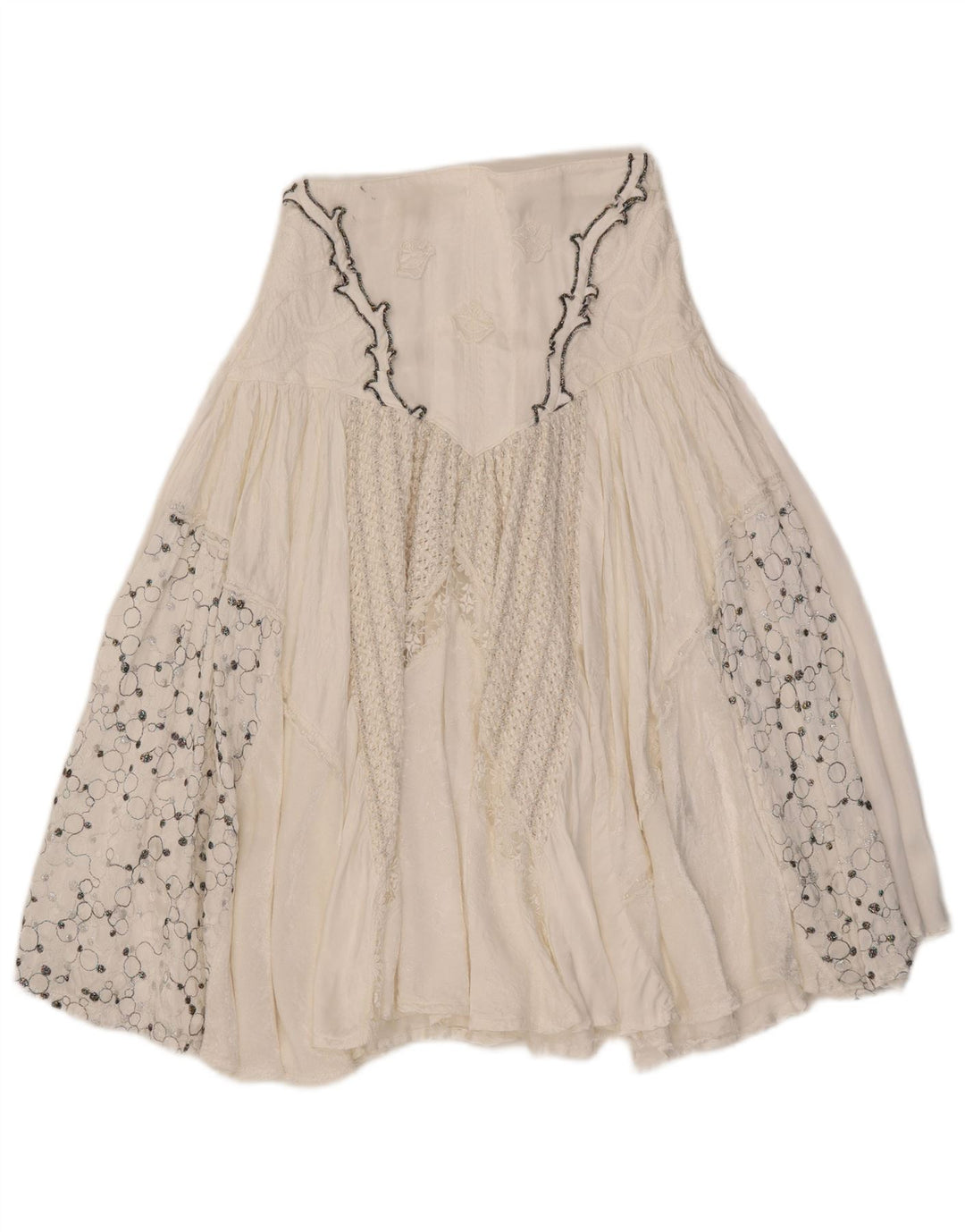 Vintage Womens Flared Skirt W27 Small  White Floral Viscose