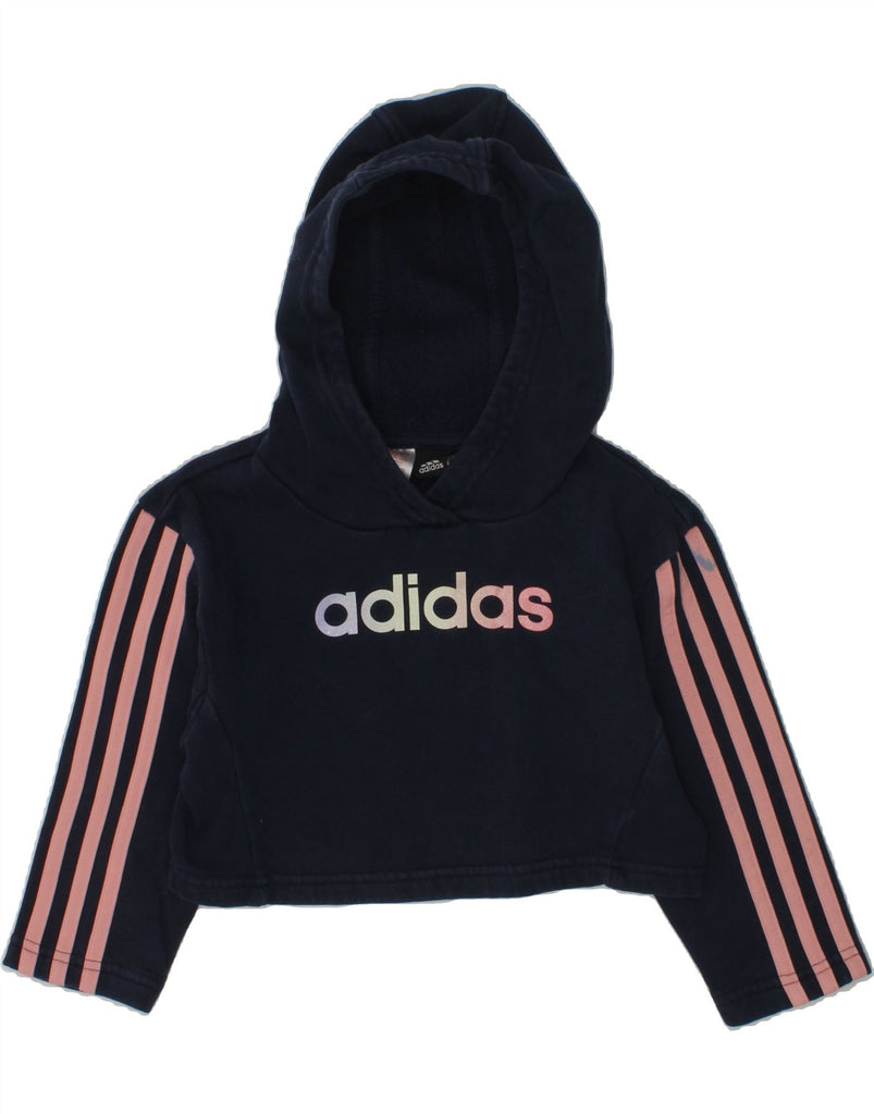 ADIDAS Girls Graphic Hoodie Jumper 3-4 Years Navy Blue Cotton | Vintage Adidas | Thrift | Second-Hand Adidas | Used Clothing | Messina Hembry 