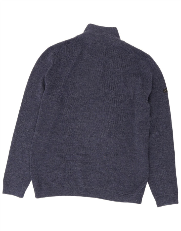 Superdry Mens Zip Neck Jumper Sweater Large Navy Blue Merino Wool