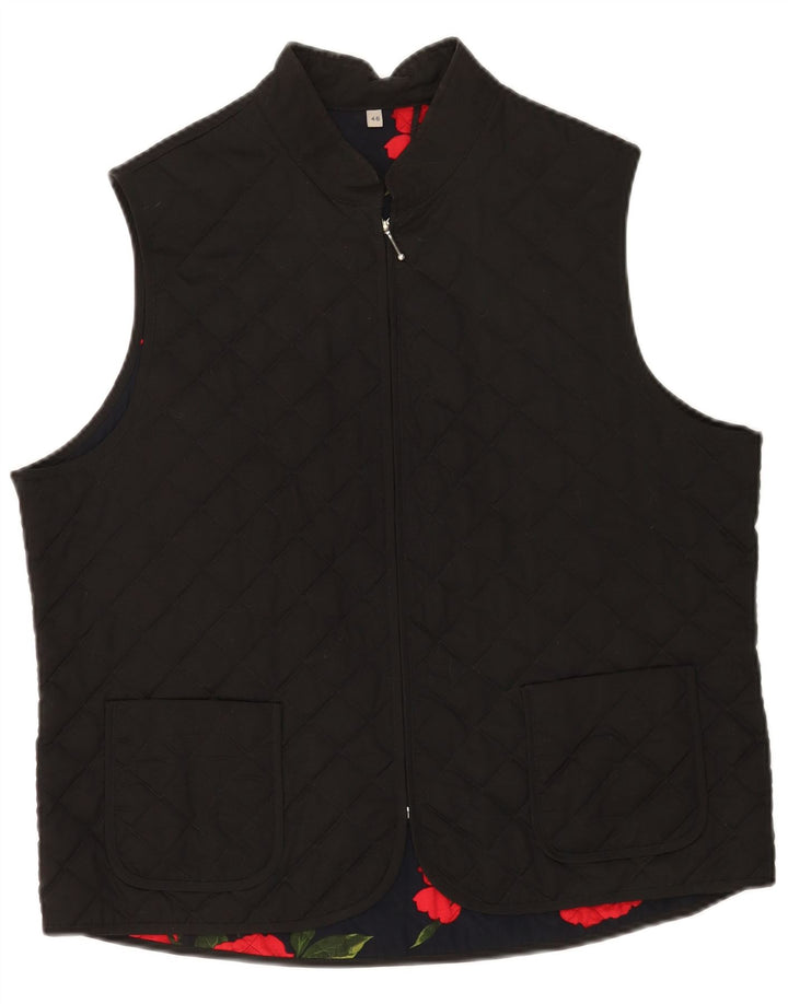Vintage Womens Quilted Gilet UK 20 2XL Black Polyester