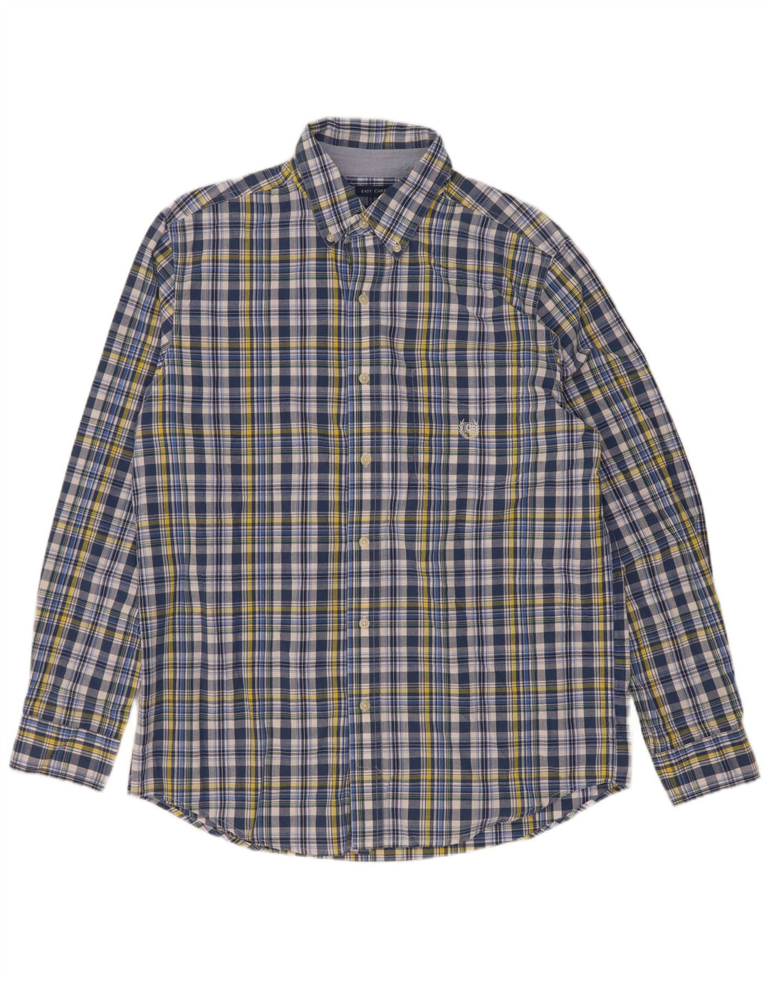 Chaps Mens Easy Care Shirt Medium Blue Check Cotton