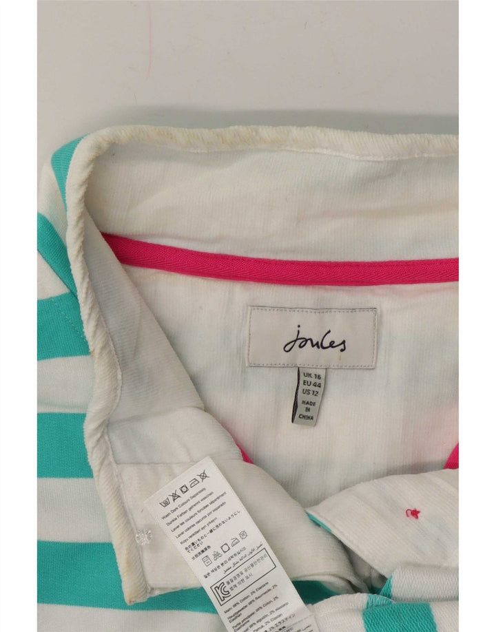 Joules Womens Button Neck Sweatshirt Jumper UK 16 Large Turquoise Striped