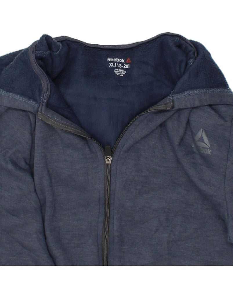 REEBOK Boys Zip Hoodie Sweater 15-16 Years XL Navy Blue Polyester | Vintage Reebok | Thrift | Second-Hand Reebok | Used Clothing | Messina Hembry 