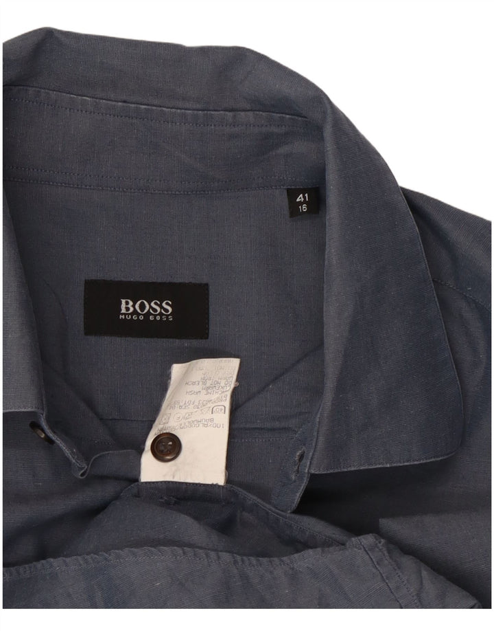Hugo Boss Mens Shirt Size 16 41 Large Navy Blue Cotton