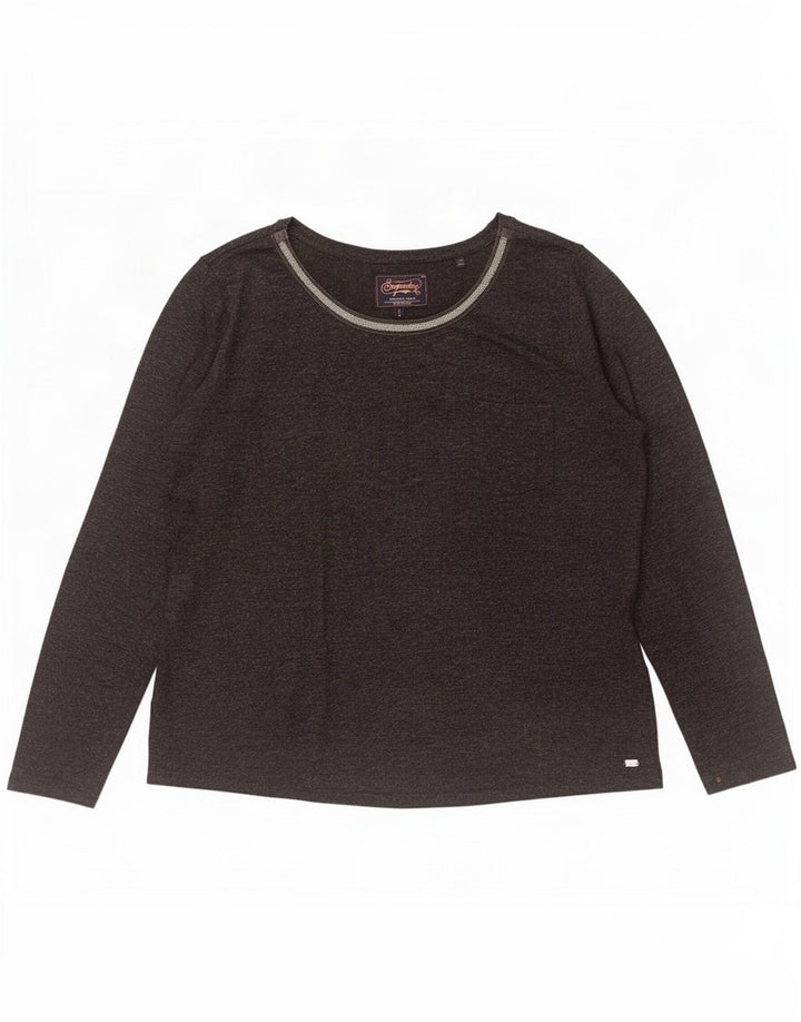 Superdry Womens Top Long Sleeve UK 18 XL Grey Flecked Polyester