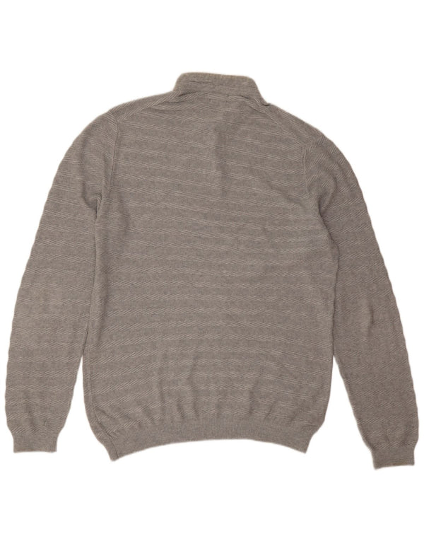 Massimo Dutti Mens Button Neck Jumper Sweater XL Grey Striped Cotton