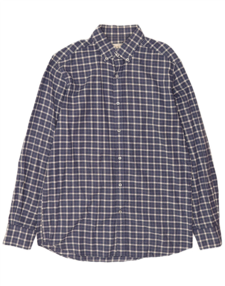 Massimo Dutti Mens Flannel Shirt Medium Navy Blue Check