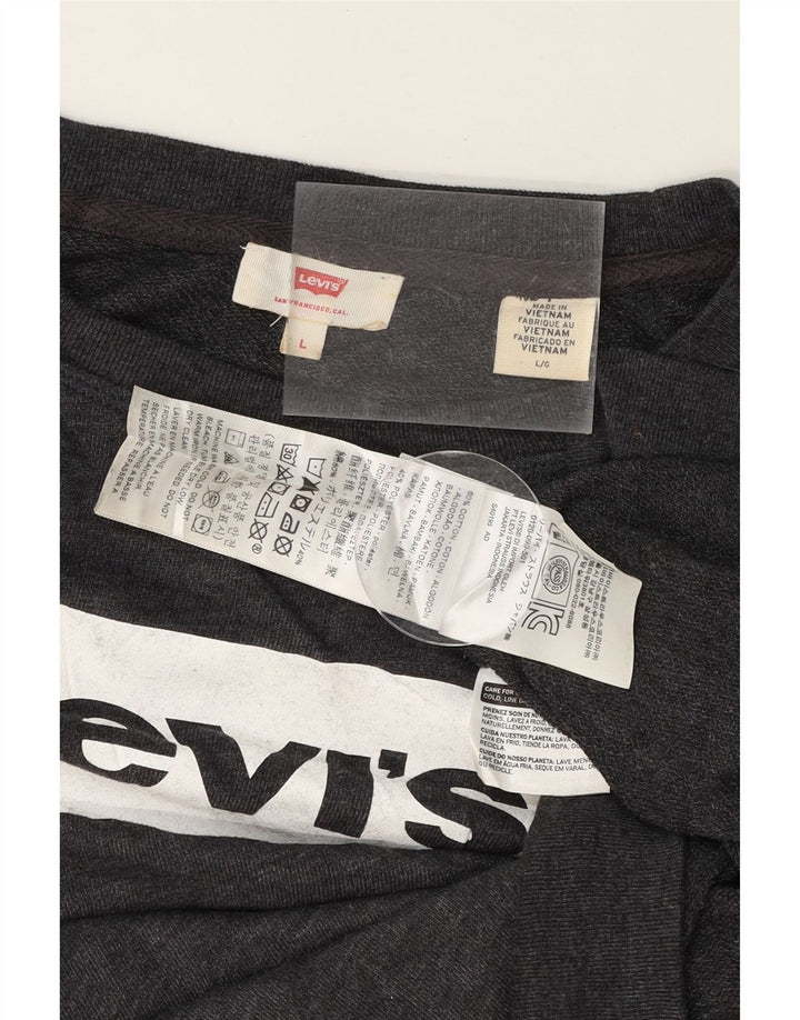 LEVI'S Womens Graphic Sweatshirt Jumper UK 16 Large Grey Cotton Vintage Levi's and Second-Hand Levi's from Messina Hembry 