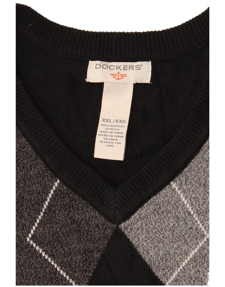 Dockers Mens Vest Tank Top 2XL Black Argyle/Diamond Acrylic