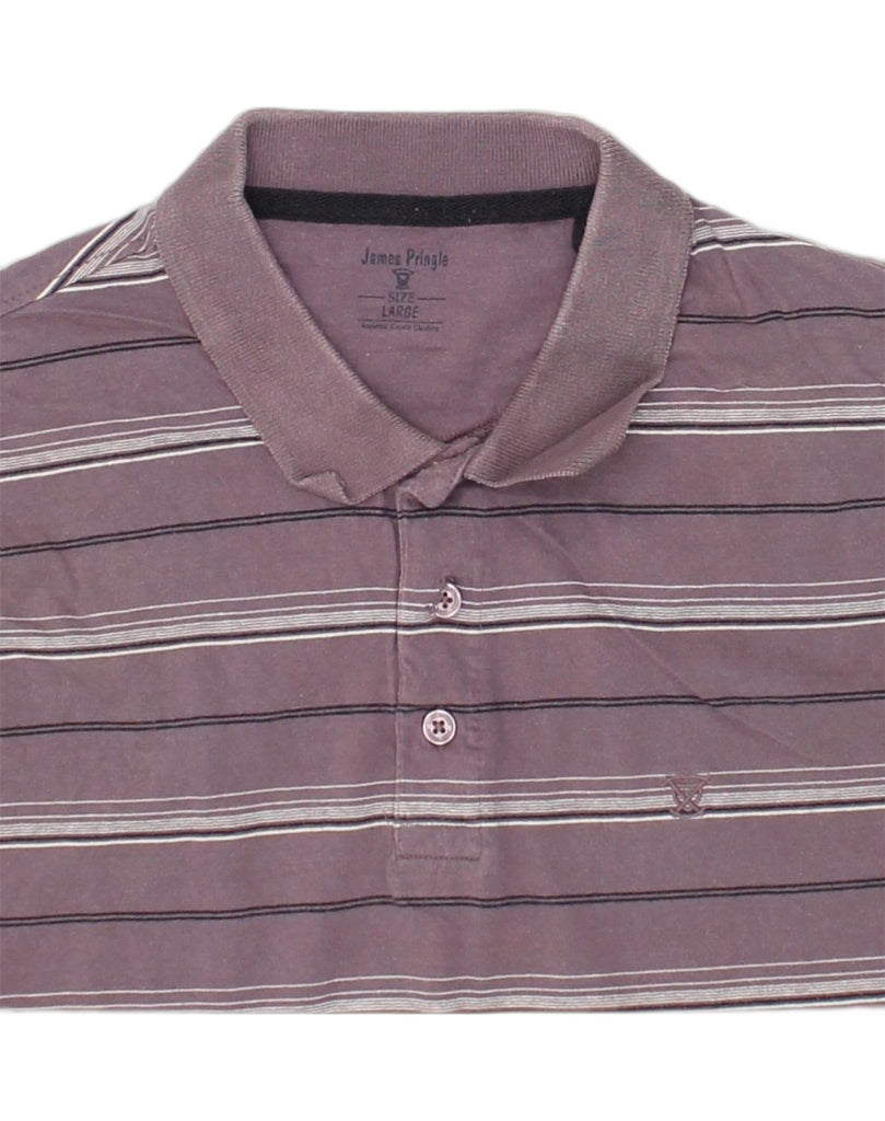 PRINGLE Mens Polo Shirt Large Purple Striped Cotton | Vintage Pringle | Thrift | Second-Hand Pringle | Used Clothing | Messina Hembry 