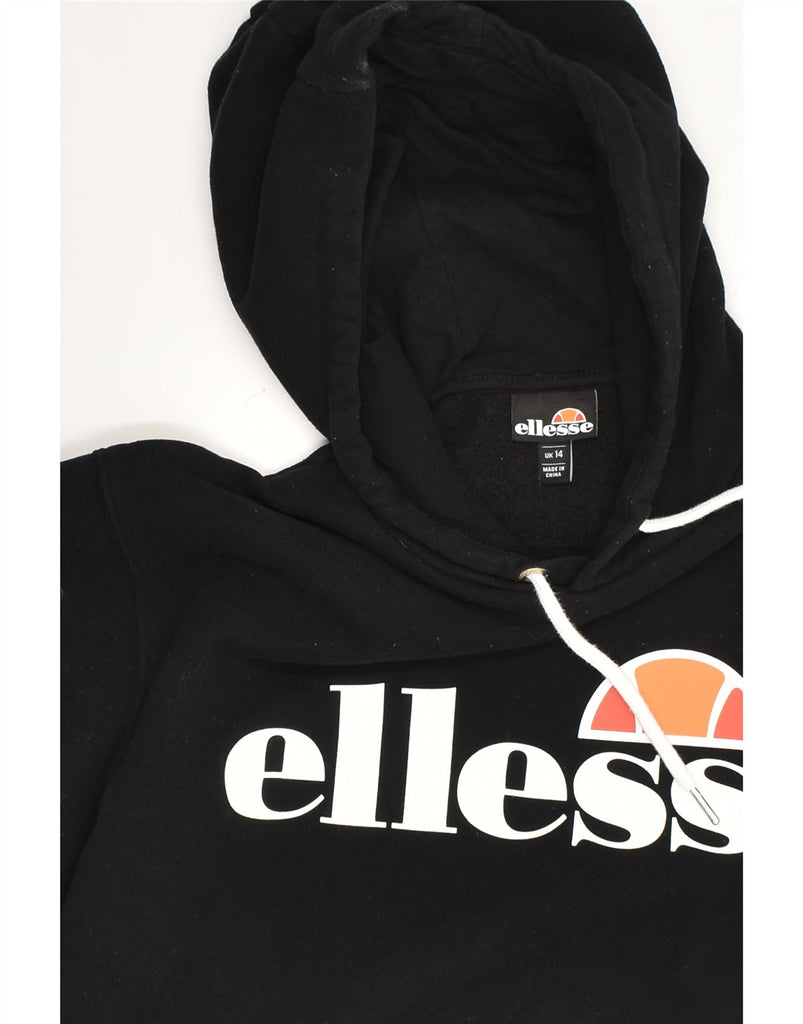 ELLESSE Womens Graphic Hoodie Jumper UK 14 Large  Black Cotton | Vintage Ellesse | Thrift | Second-Hand Ellesse | Used Clothing | Messina Hembry 