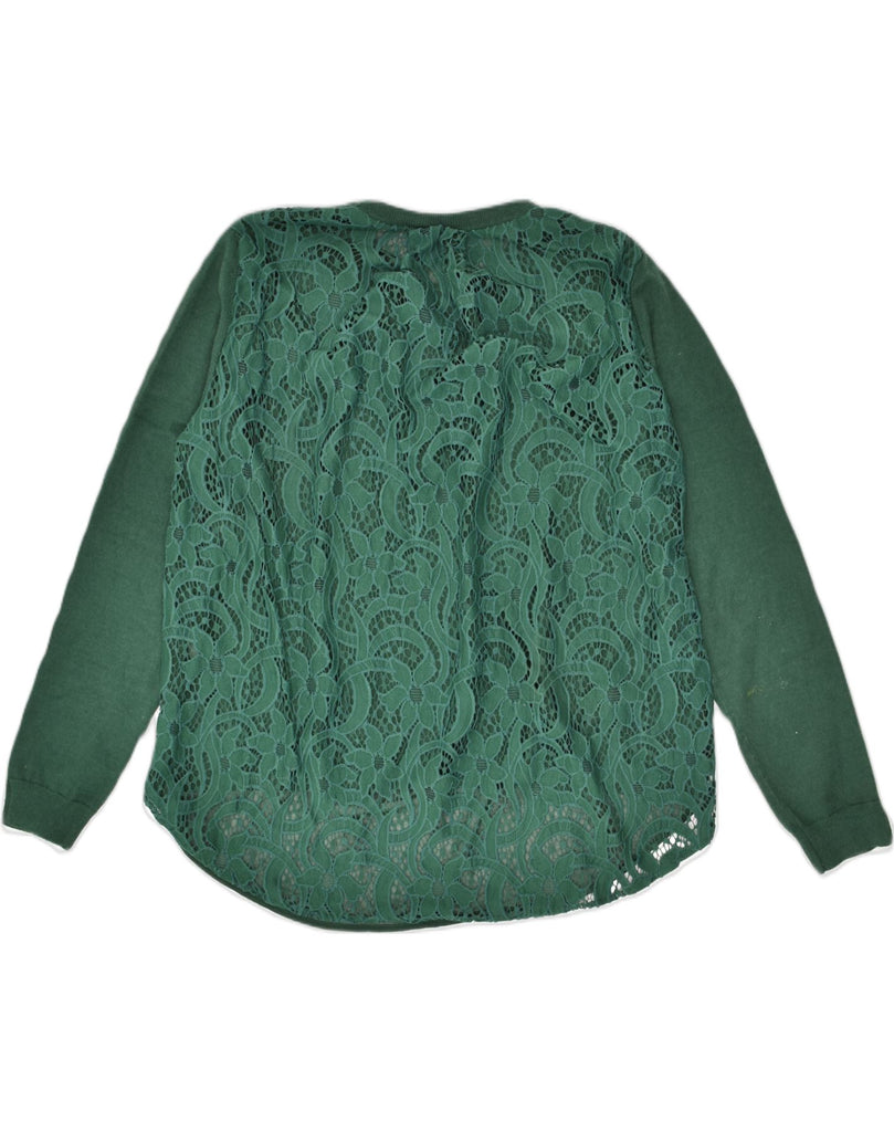 OASIS Womens Lace Crew Neck Jumper Sweater UK 16 Large Green Viscose | Vintage Oasis | Thrift | Second-Hand Oasis | Used Clothing | Messina Hembry 