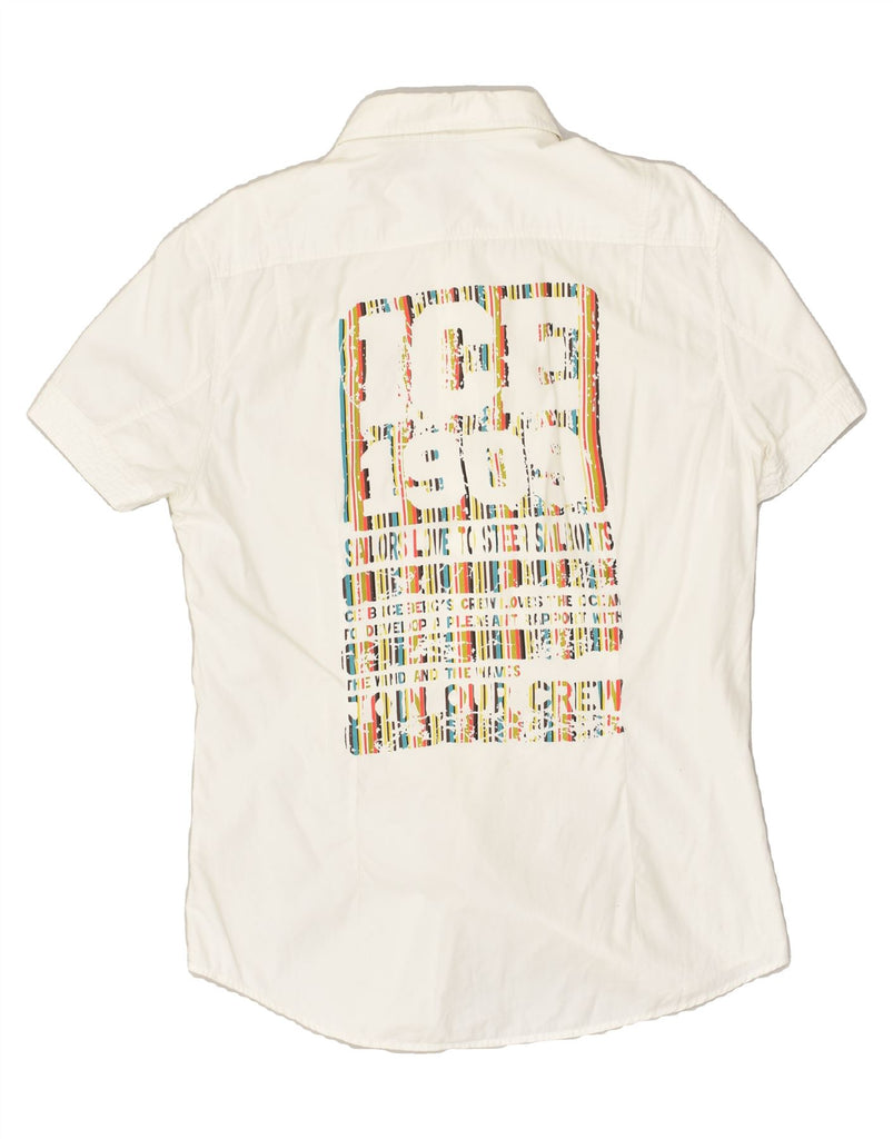 ICEBERG Mens Graphic Short Sleeve Shirt XL White Cotton | Vintage Iceberg | Thrift | Second-Hand Iceberg | Used Clothing | Messina Hembry 