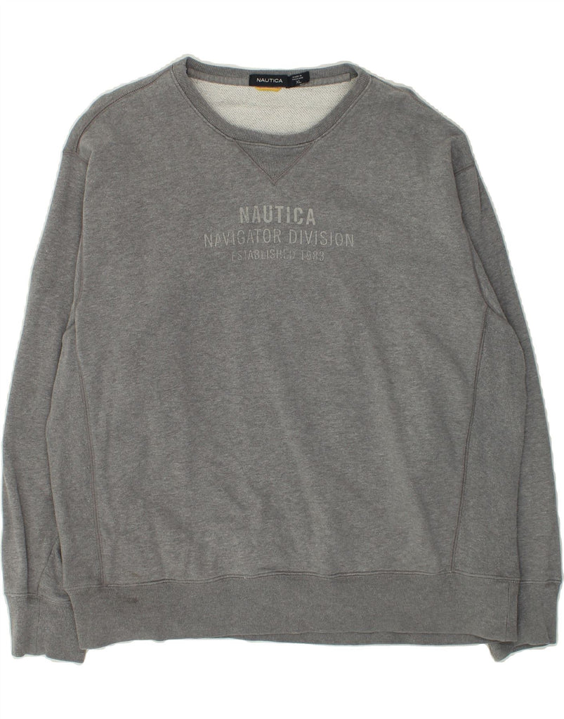 NAUTICA Mens Graphic Sweatshirt Jumper XL Grey Cotton | Vintage Nautica | Thrift | Second-Hand Nautica | Used Clothing | Messina Hembry 