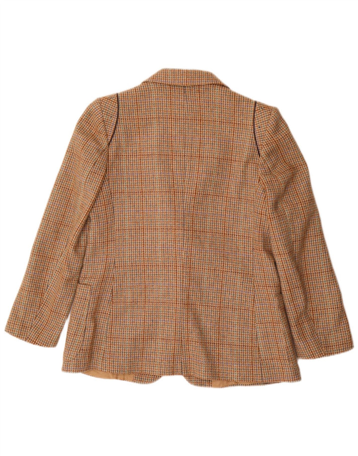 Vintage Womens 2 Button Blazer Jacket IT 46 Large Brown Check Wool