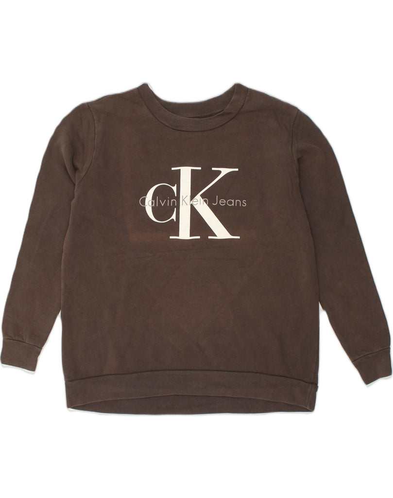 CALVIN KLEIN Mens Graphic Sweatshirt Jumper Large Brown Cotton | Vintage Calvin Klein | Thrift | Second-Hand Calvin Klein | Used Clothing | Messina Hembry 