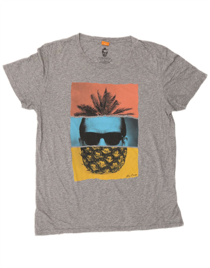 HUGO BOSS Mens Graphic T-Shirt Top 2XL Grey Flecked