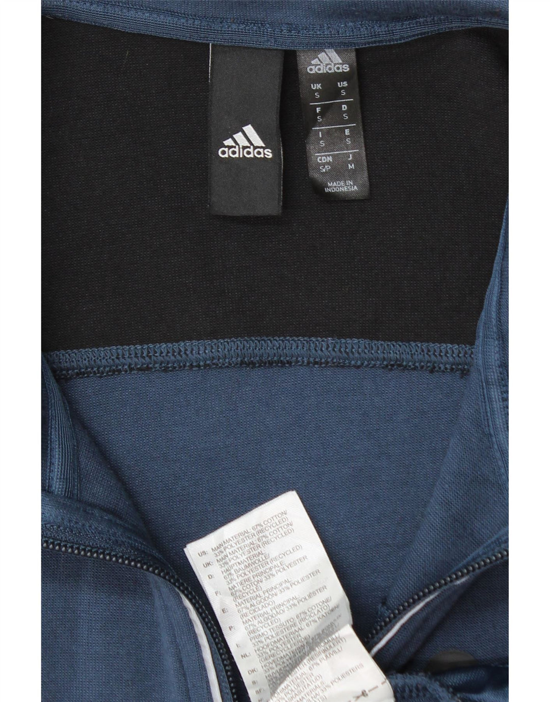 Adidas Mens Zip Neck Sweatshirt Jumper Small Blue Colourblock Cotton