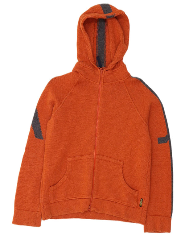 Armani Jeans Mens Hooded Cardigan Sweater Medium Orange Colourblock Wool