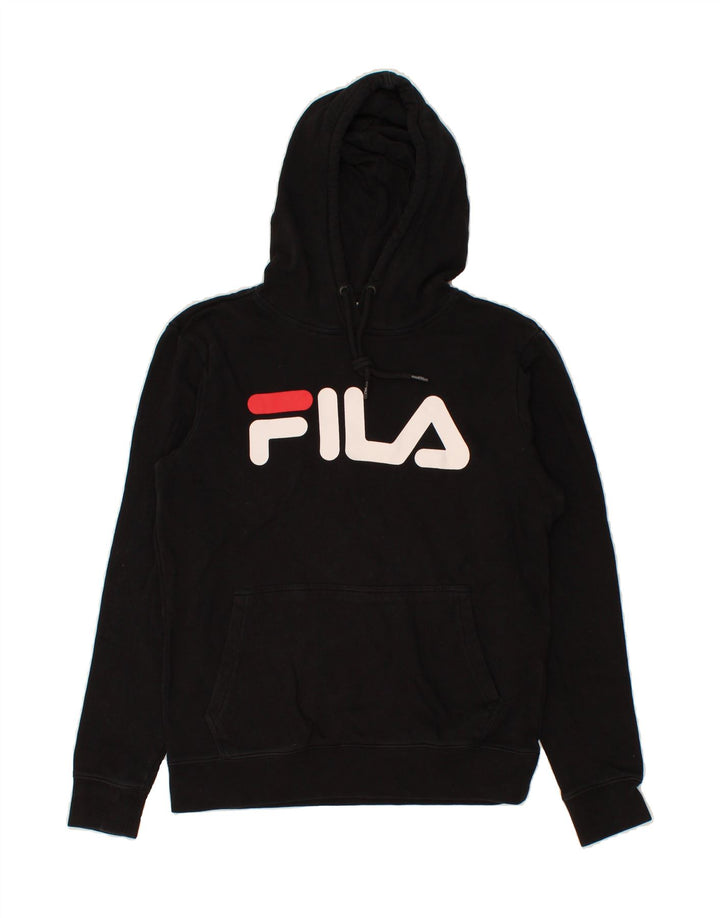 FILA Mens Graphic Hoodie Jumper Small Black Cotton Vintage Fila and Second-Hand Fila from Messina Hembry 