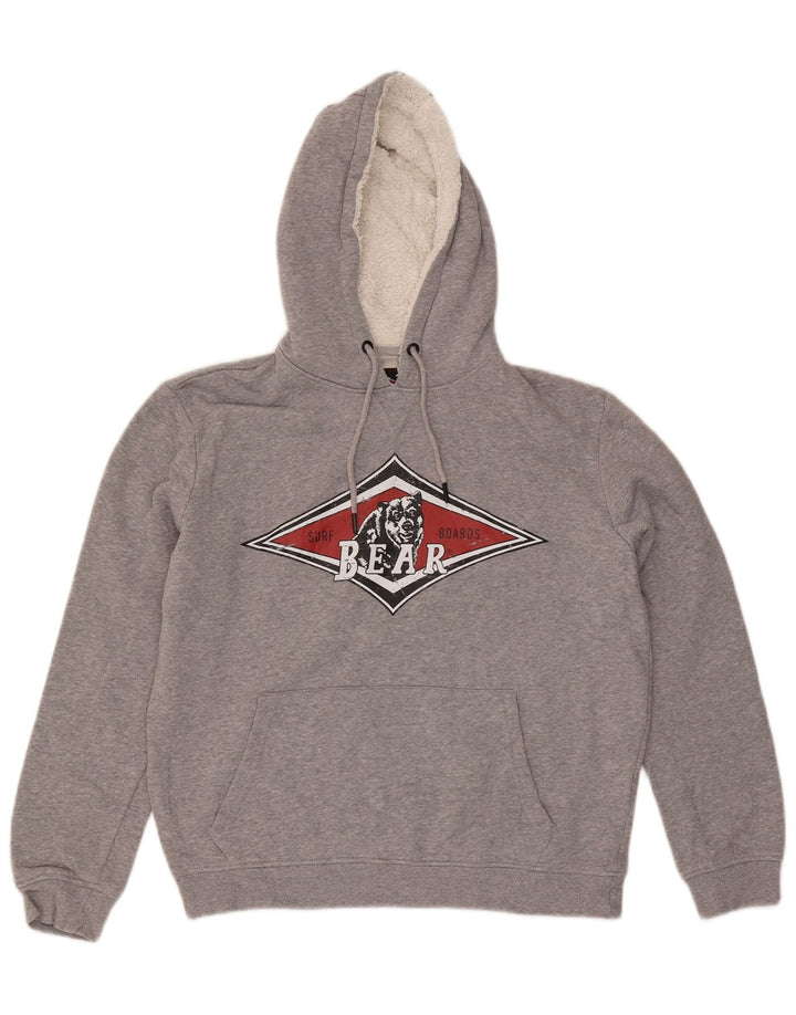 Bear Mens Graphic Hoodie Jumper Medium Grey Cotton