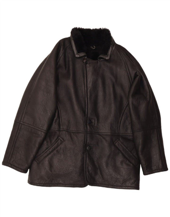 Vintage Mens Shearling Jacket IT 54 2XL Black