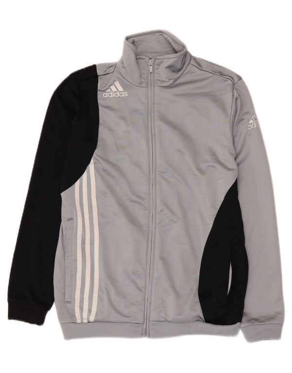 ADIDAS Boys Tracksuit Top Jacket 13-14 Years Grey Colourblock Polyester