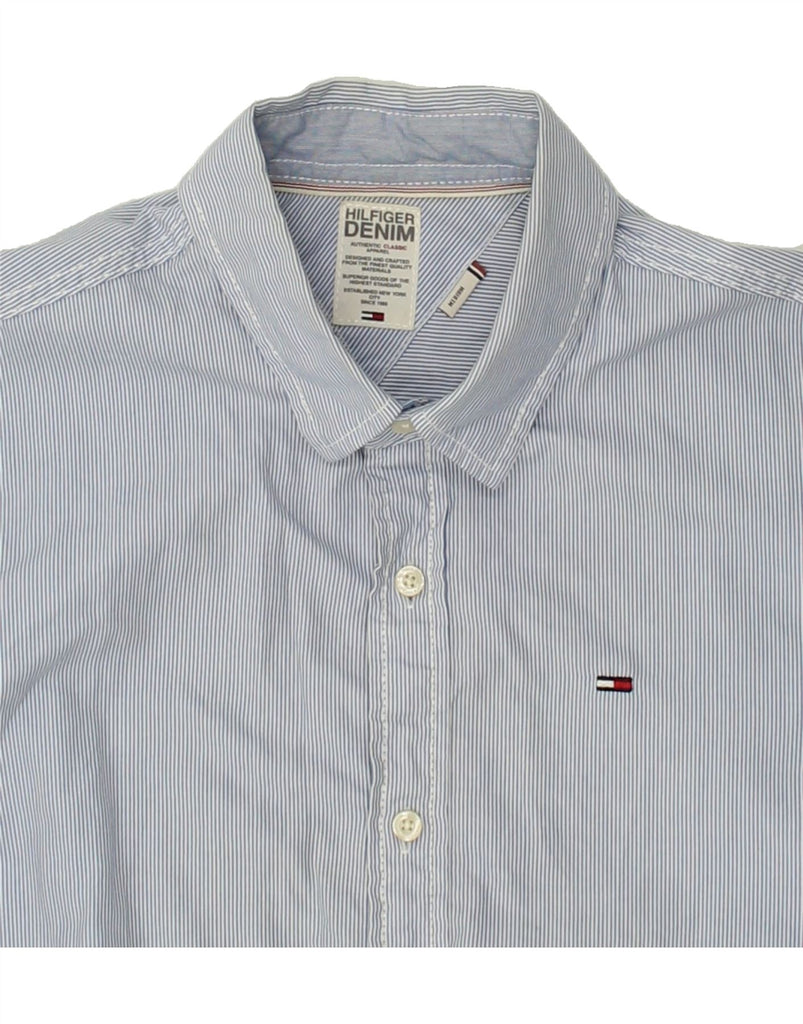 TOMMY HILFIGER Mens Shirt Medium Blue Pinstripe Cotton | Vintage Tommy Hilfiger | Thrift | Second-Hand Tommy Hilfiger | Used Clothing | Messina Hembry 